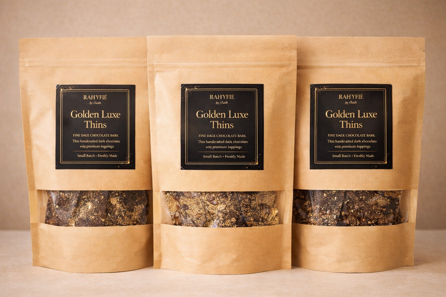 Golden Luxe Thins – Fine Dark Chocolate Bark