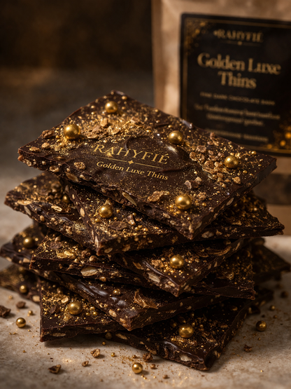 Golden Luxe Thins – Fine Dark Chocolate Bark