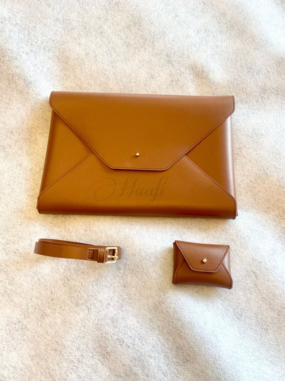 Personalised Tan Sleeve & Mini Wallet