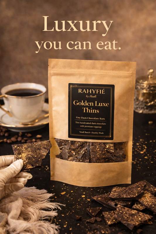 Golden Luxe Thins – Fine Dark Chocolate Bark