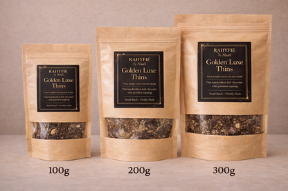 Golden Luxe Thins – Fine Dark Chocolate Bark